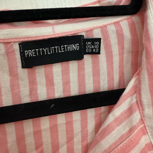 PrettyLittleThing Pink and White Striped Casual Shirt - Picture 2 of 3